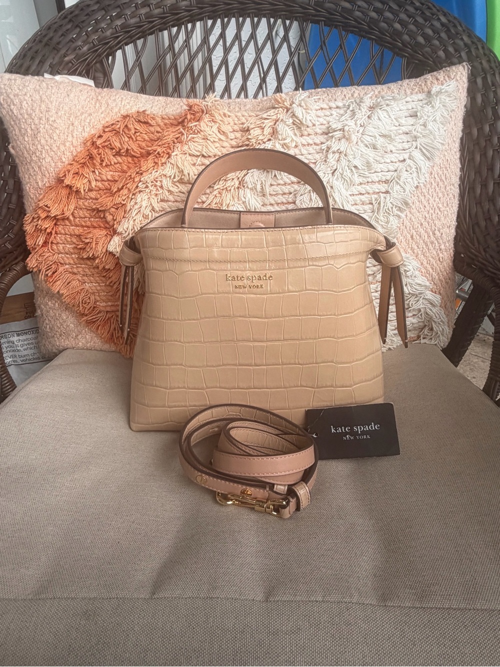 kate spade Croc-Embossed Top-Handle Crossbody in Beige Taupe
